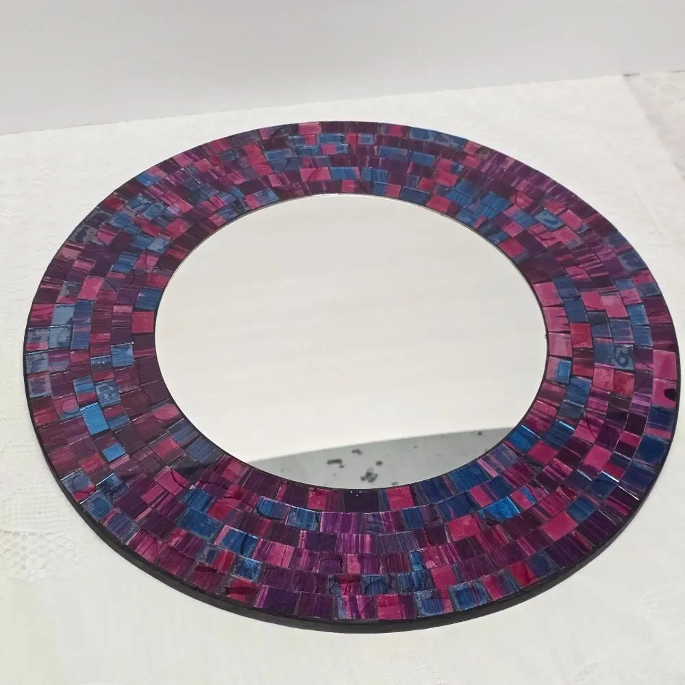 Vintage Glass Mosaic Wall Mirror Purple Blue Pink Handmade In Indonesia Art Deco